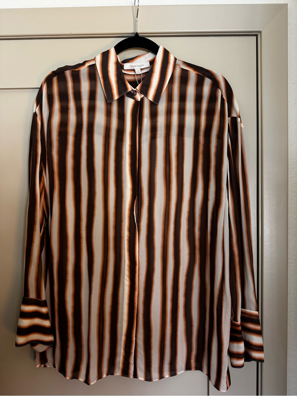 Favorite Daughter Brown and White Striped Button-Down Blouse